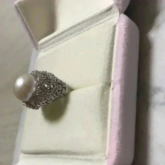 12mm Genuine White Pearl Lace Craft Ring - Picture 4 of 11